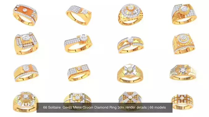 66 Solitaire  Gents Mens Groom Diamond Ring 3dm render details