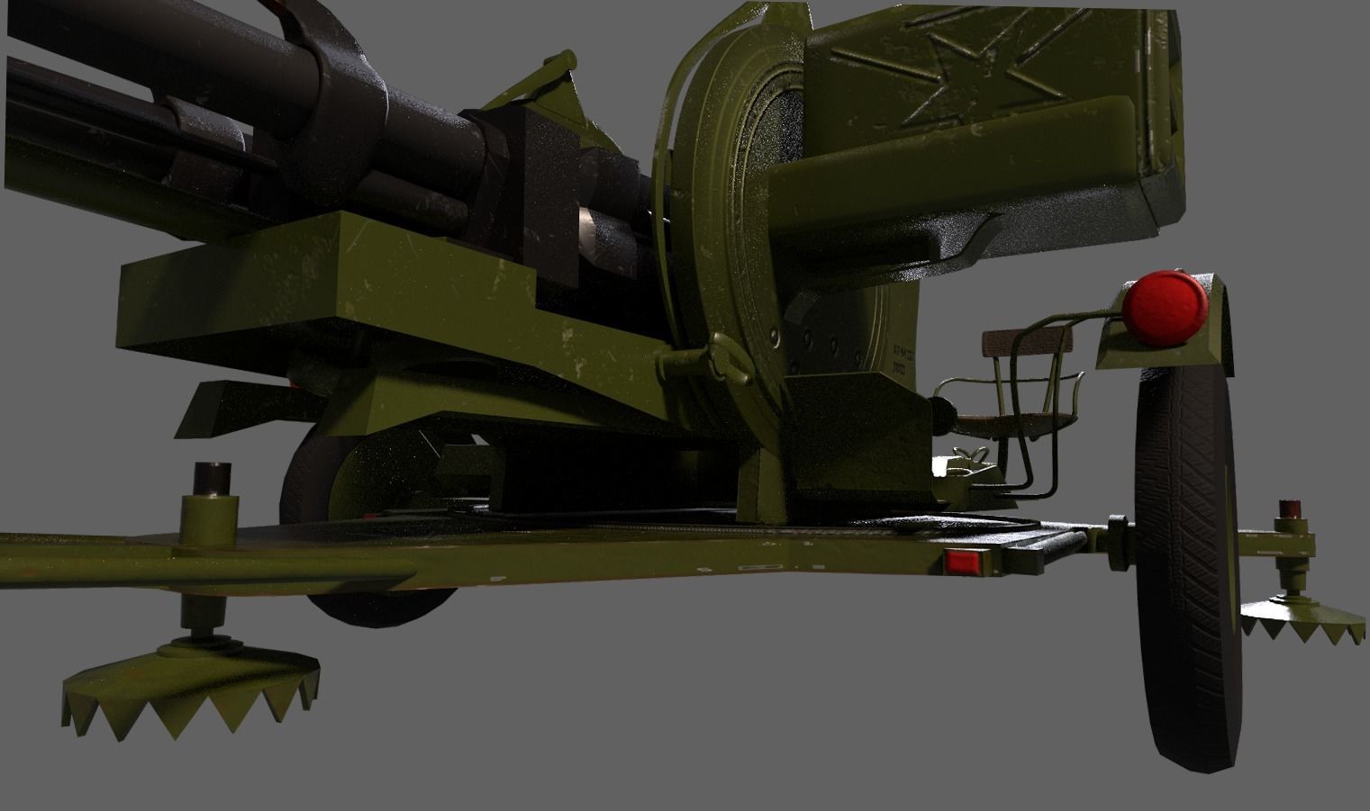 Lowpoly PBR ZU23-2 Anti-aircraft Gun Low-poly 3D model_4