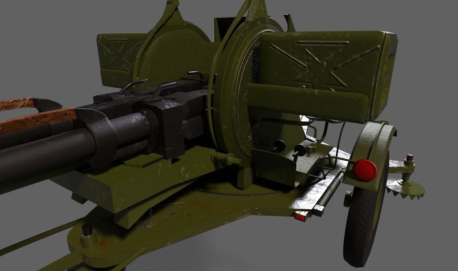 Lowpoly PBR ZU23-2 Anti-aircraft Gun Low-poly 3D model_3