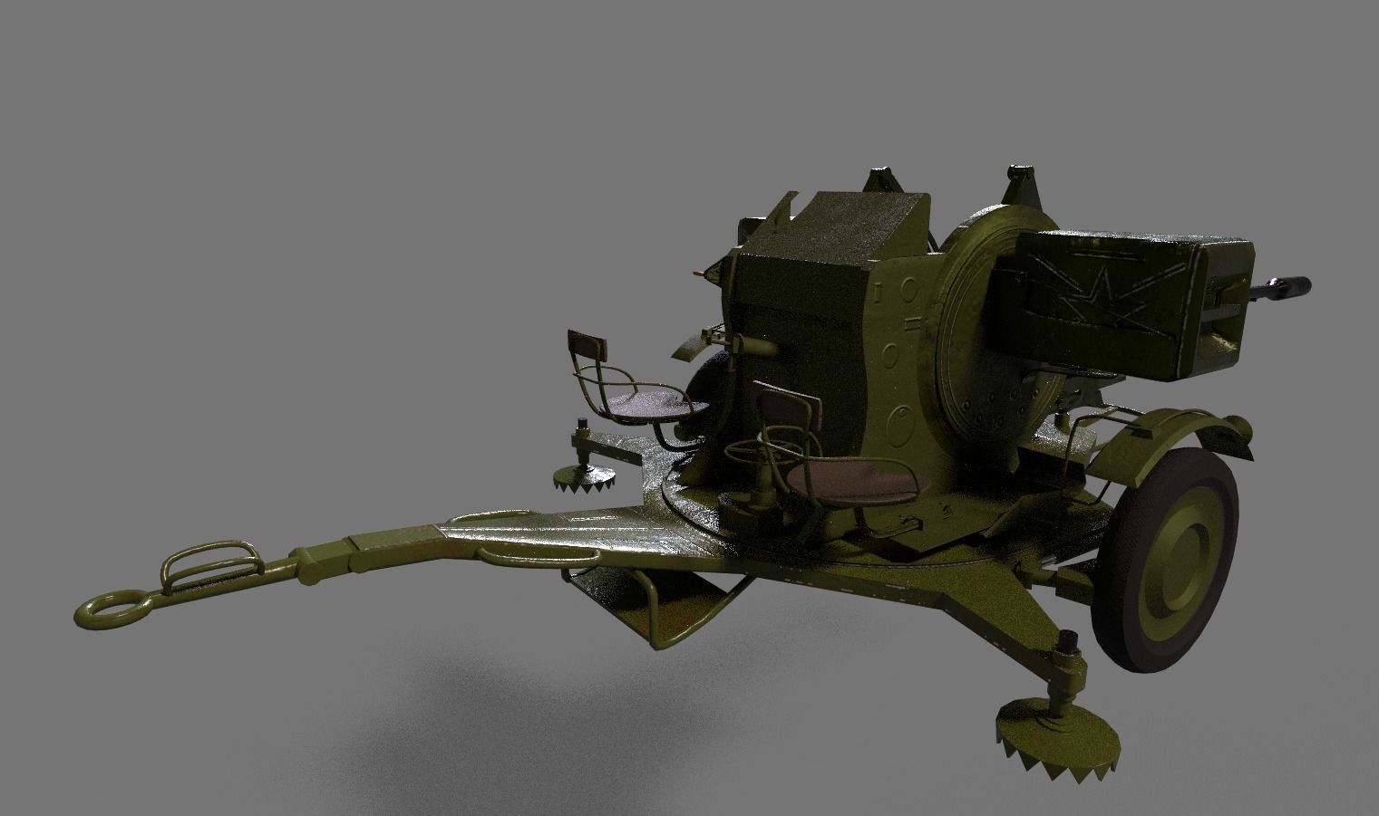 Lowpoly PBR ZU23-2 Anti-aircraft Gun Low-poly 3D model_2