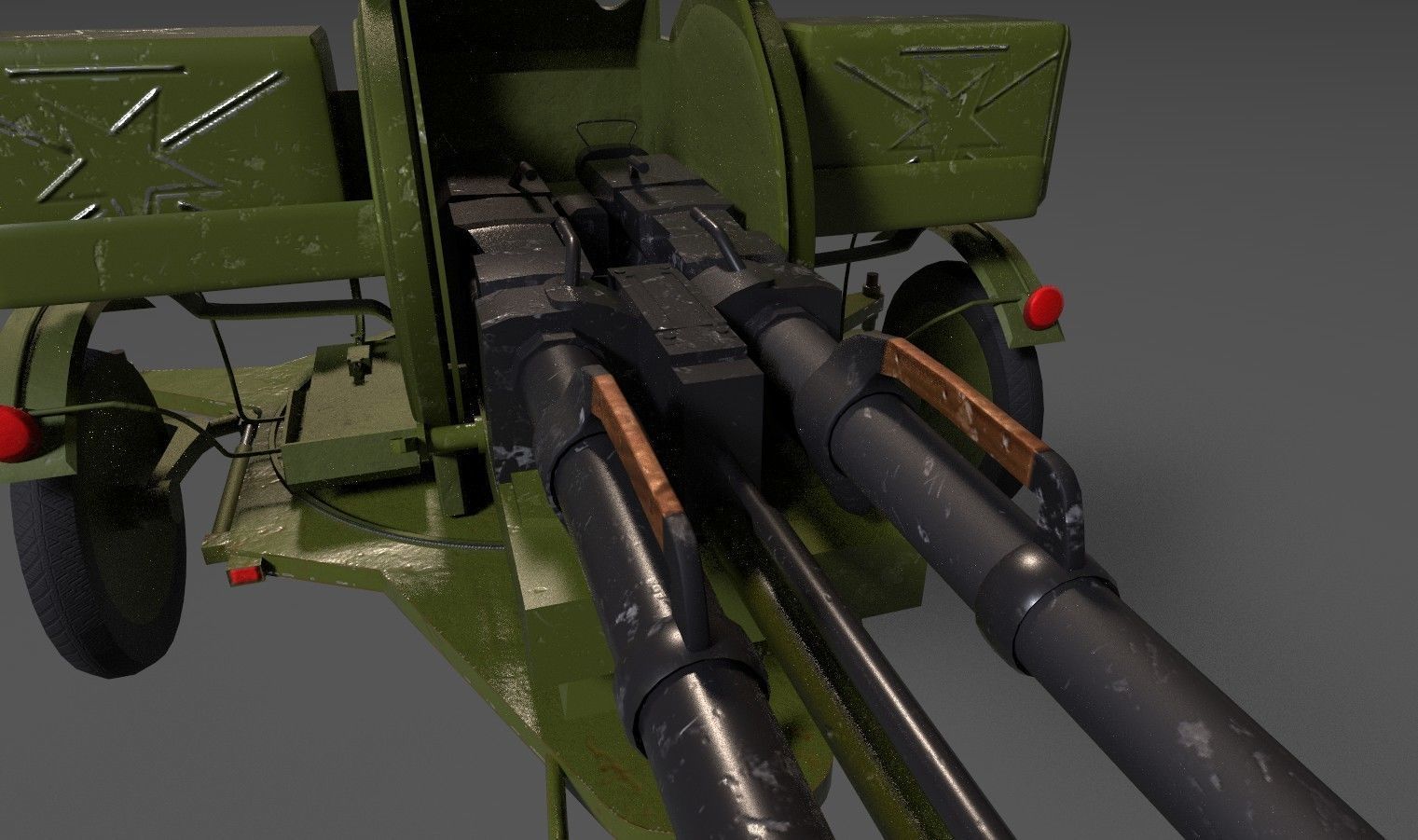 Lowpoly PBR ZU23-2 Anti-aircraft Gun Low-poly 3D model_9
