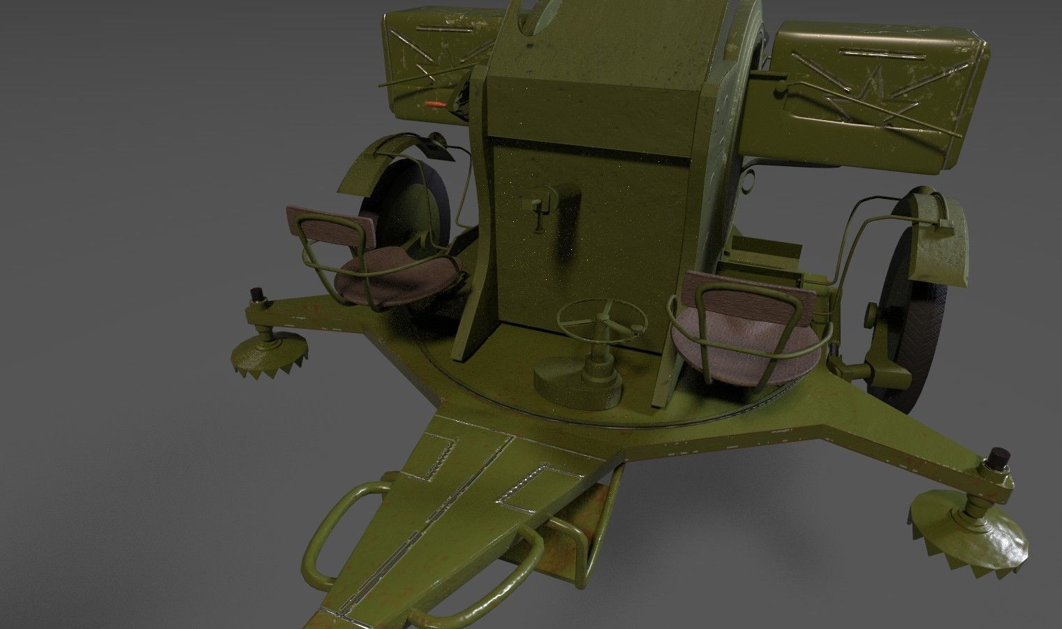 Lowpoly PBR ZU23-2 Anti-aircraft Gun Low-poly 3D model_14