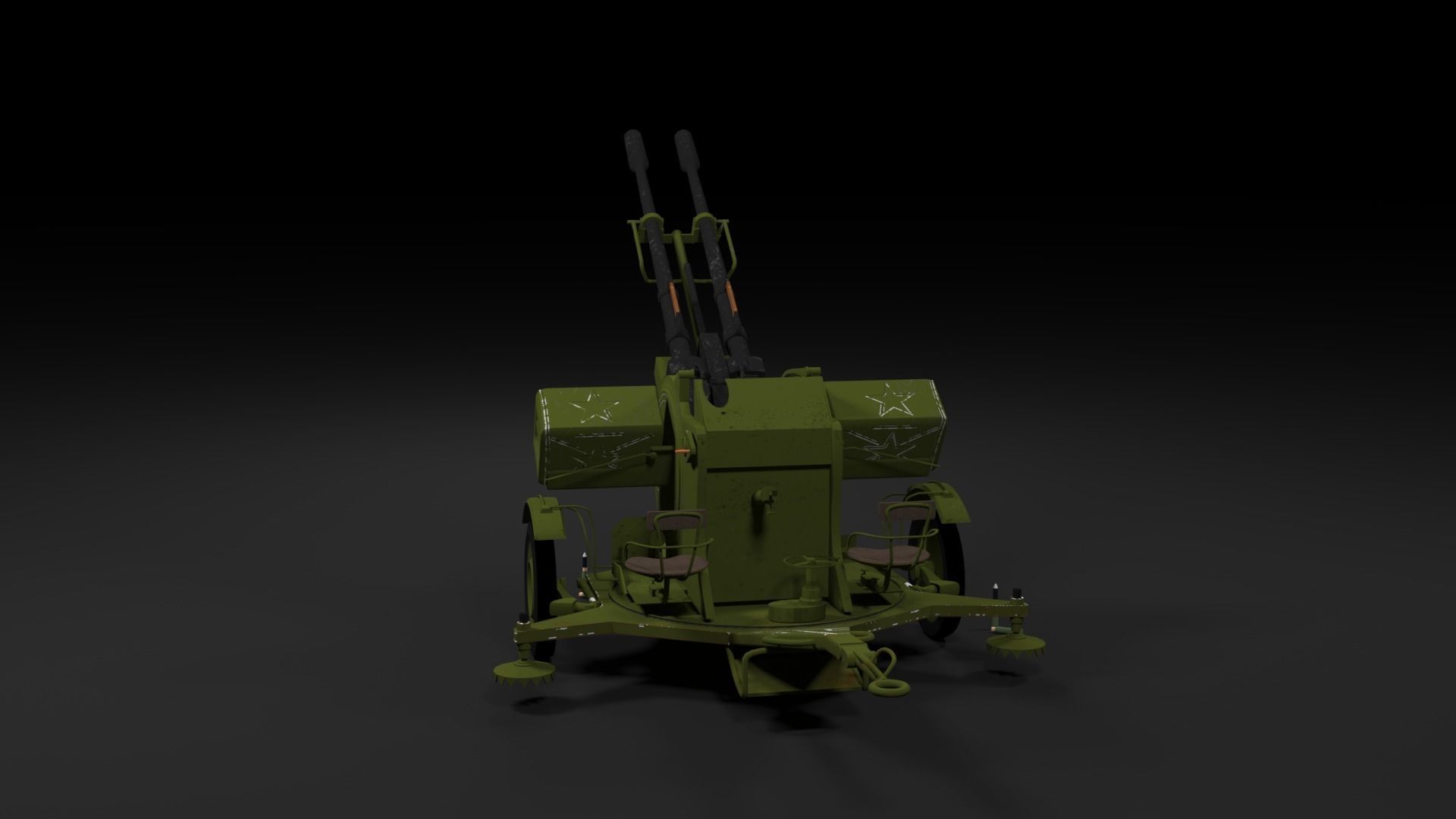 Lowpoly PBR ZU23-2 Anti-aircraft Gun Low-poly 3D model_46