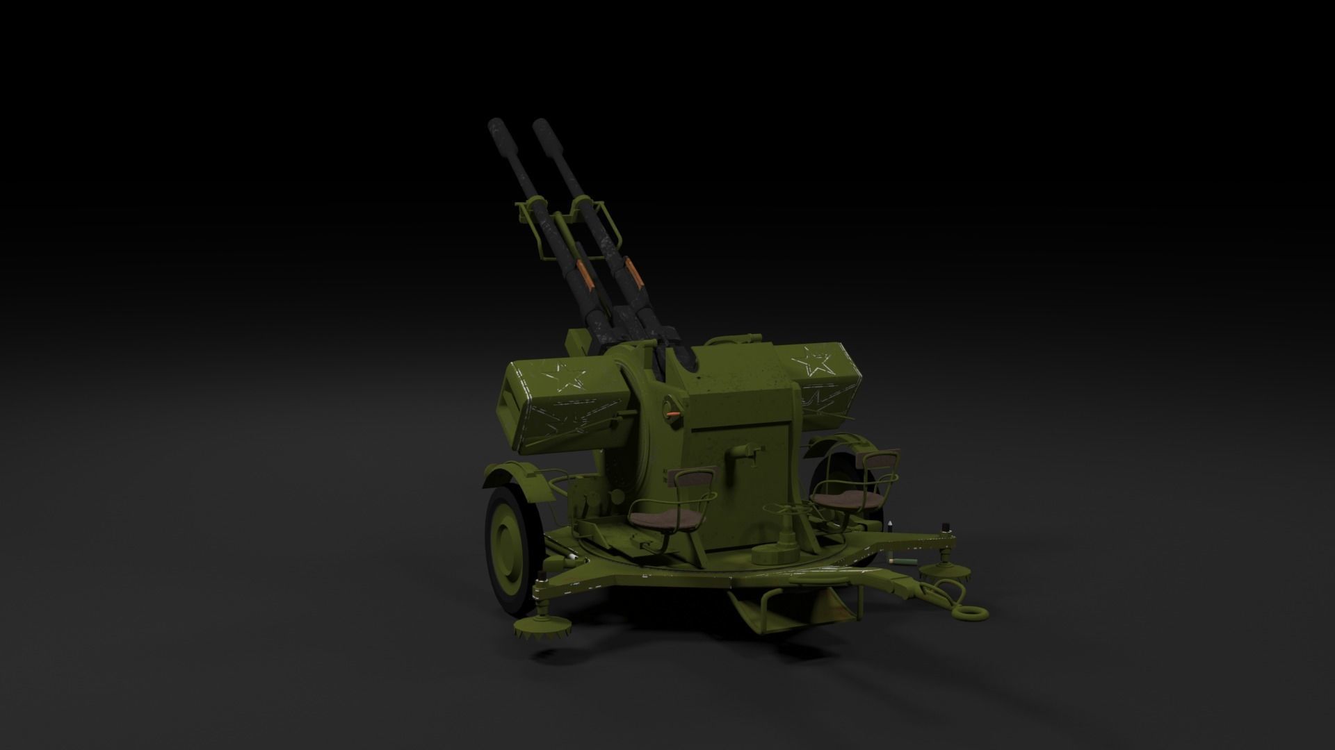 Lowpoly PBR ZU23-2 Anti-aircraft Gun Low-poly 3D model_35
