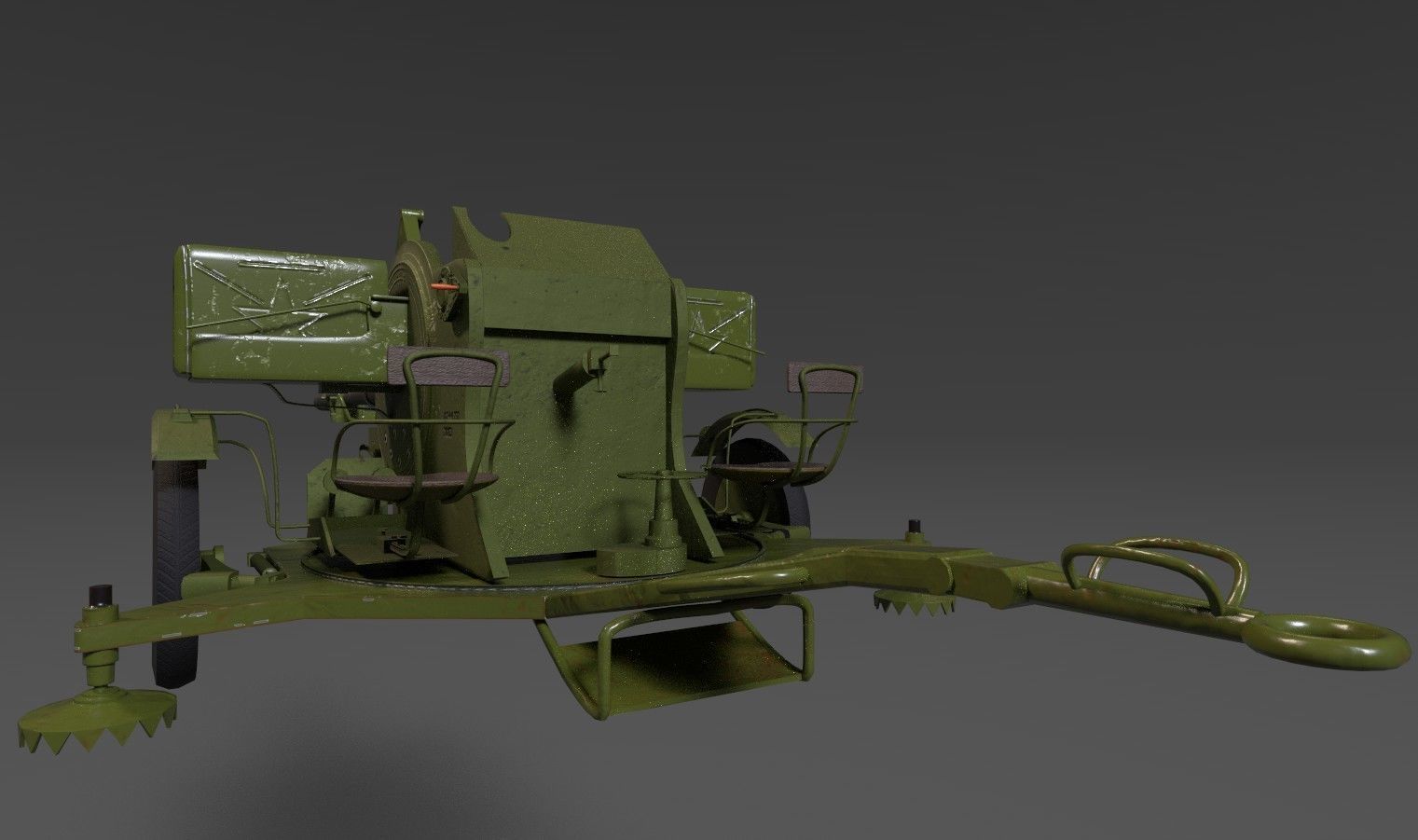 Lowpoly PBR ZU23-2 Anti-aircraft Gun Low-poly 3D model_16