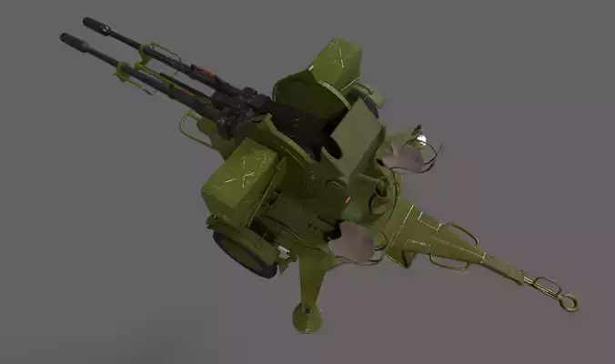 Lowpoly PBR ZU23-2 Anti-aircraft Gun Low-poly 3D model