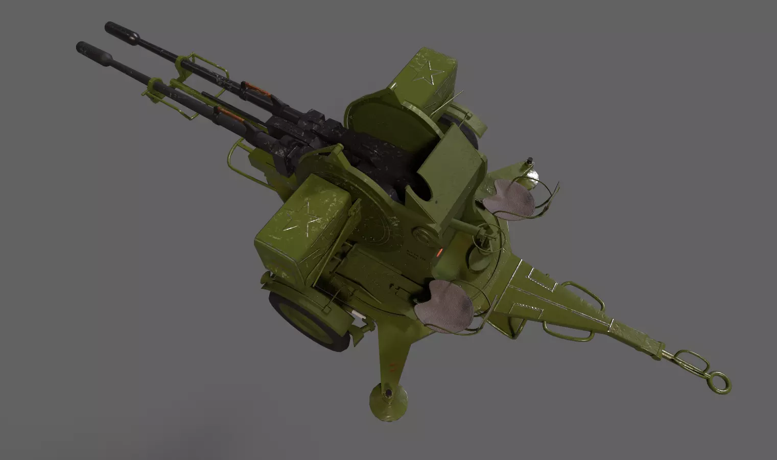 Lowpoly PBR ZU23-2 Anti-aircraft Gun Low-poly 3D model_0