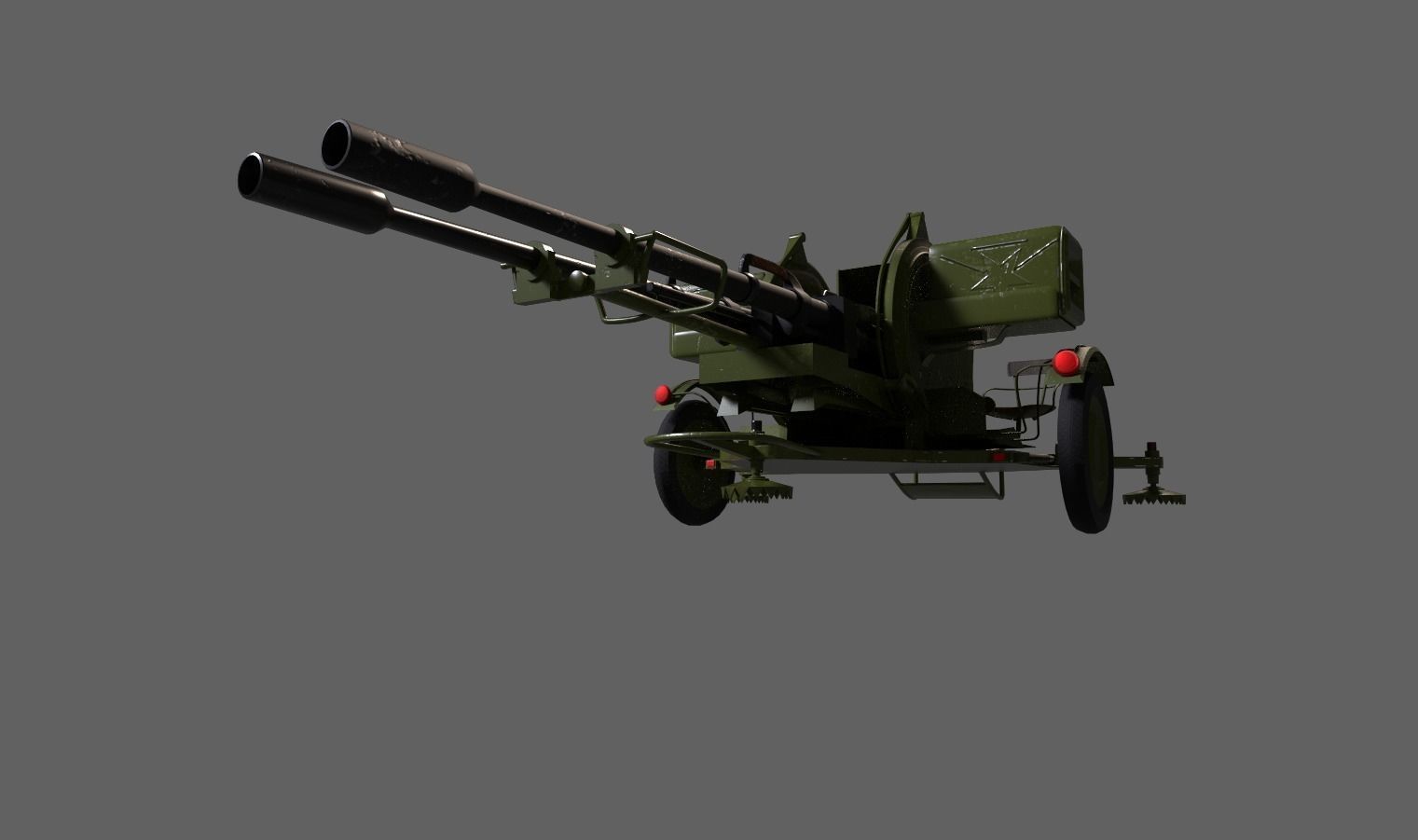 Lowpoly PBR ZU23-2 Anti-aircraft Gun Low-poly 3D model_5
