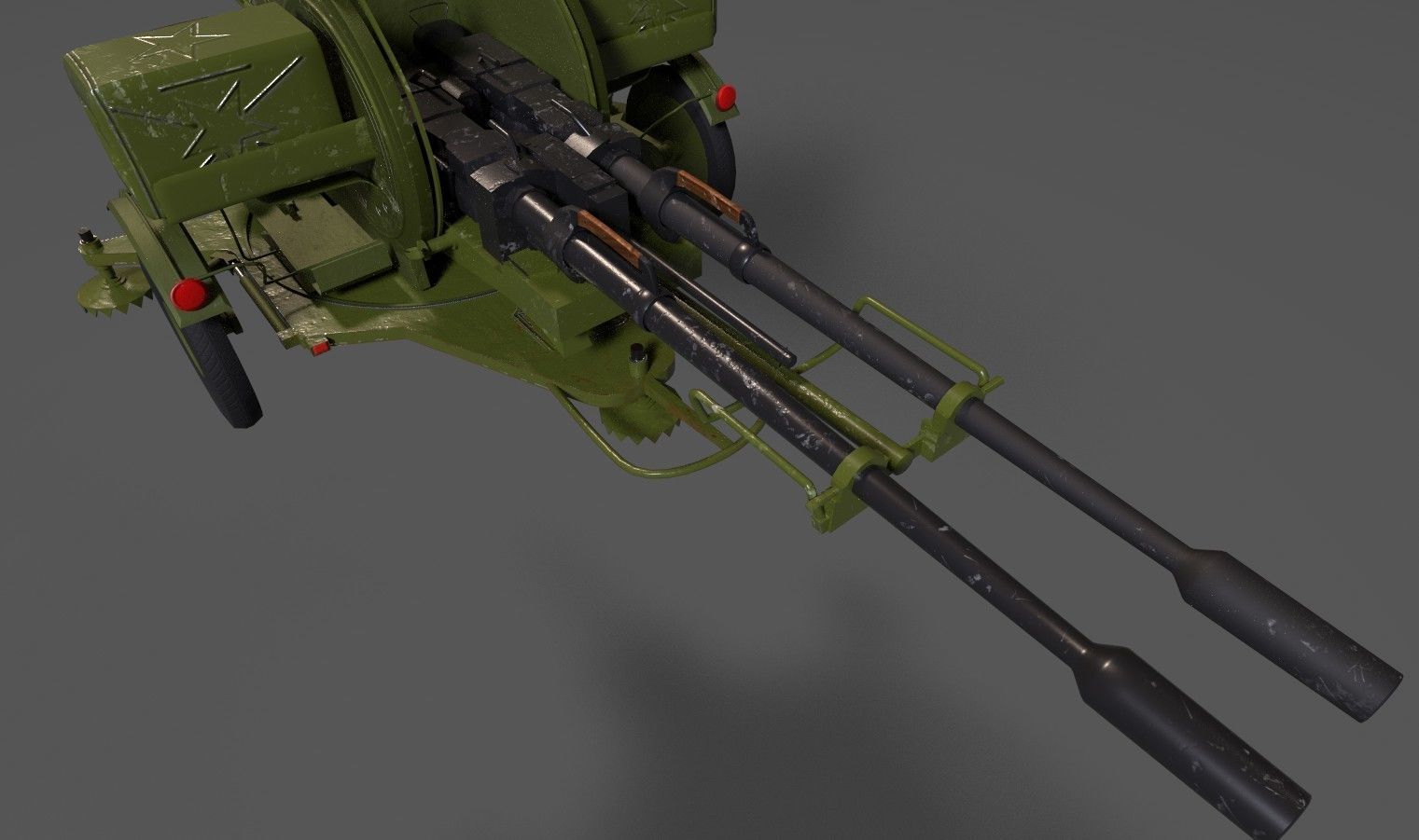 Lowpoly PBR ZU23-2 Anti-aircraft Gun Low-poly 3D model_7