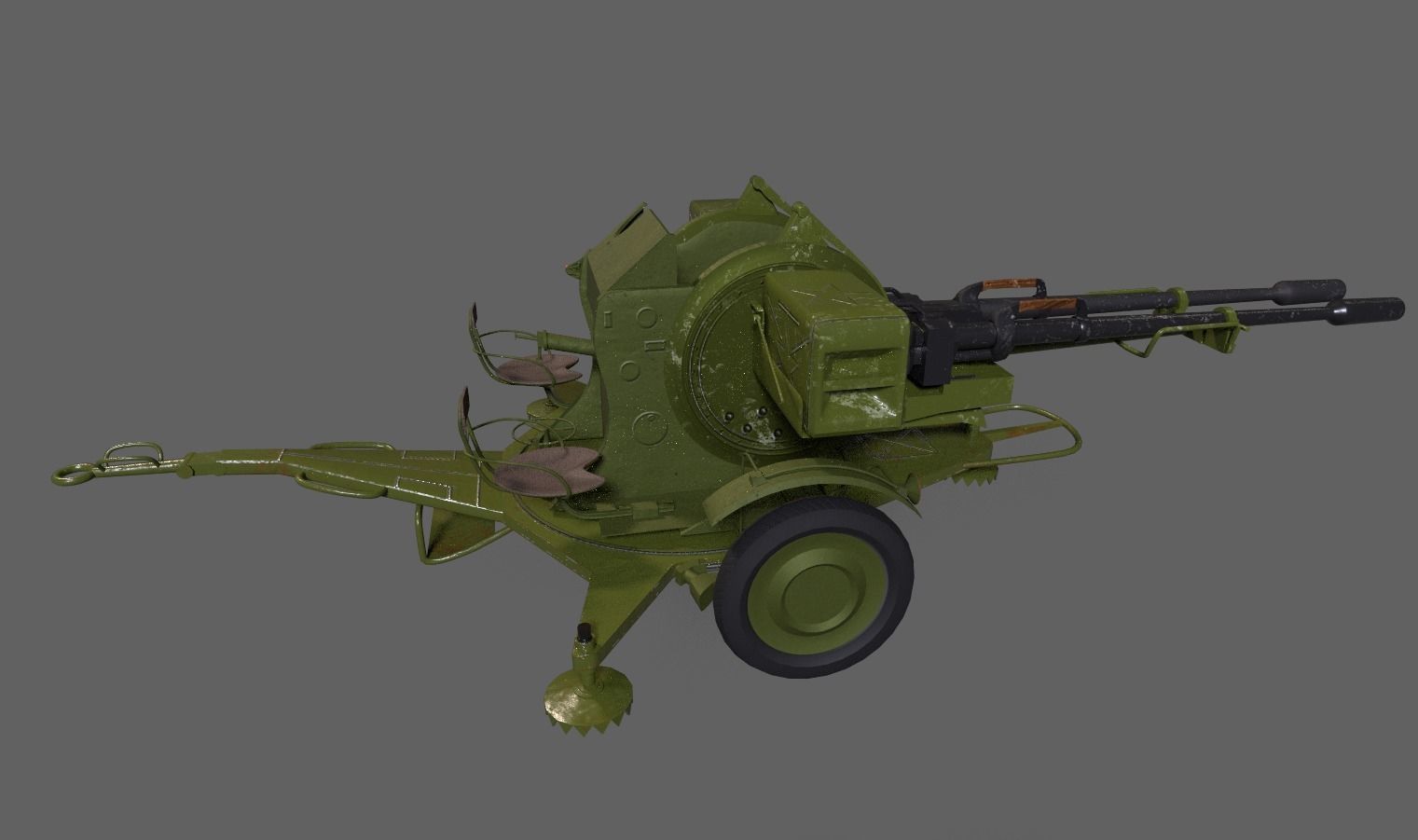 Lowpoly PBR ZU23-2 Anti-aircraft Gun Low-poly 3D model_13