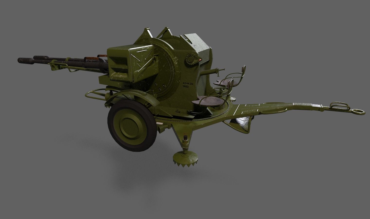 Lowpoly PBR ZU23-2 Anti-aircraft Gun Low-poly 3D model_24