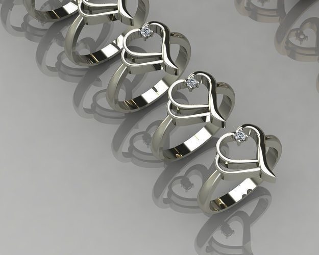 Diamond Heart Ring 11 pieces 3D print model