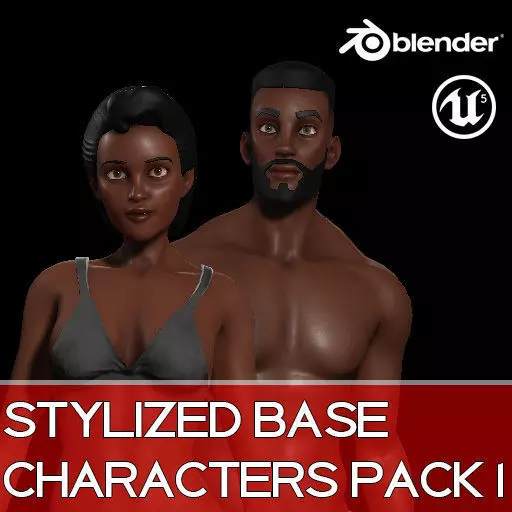 Stylized Male Female Base Character Pack 1-Game Ready Low-poly 3D model_0