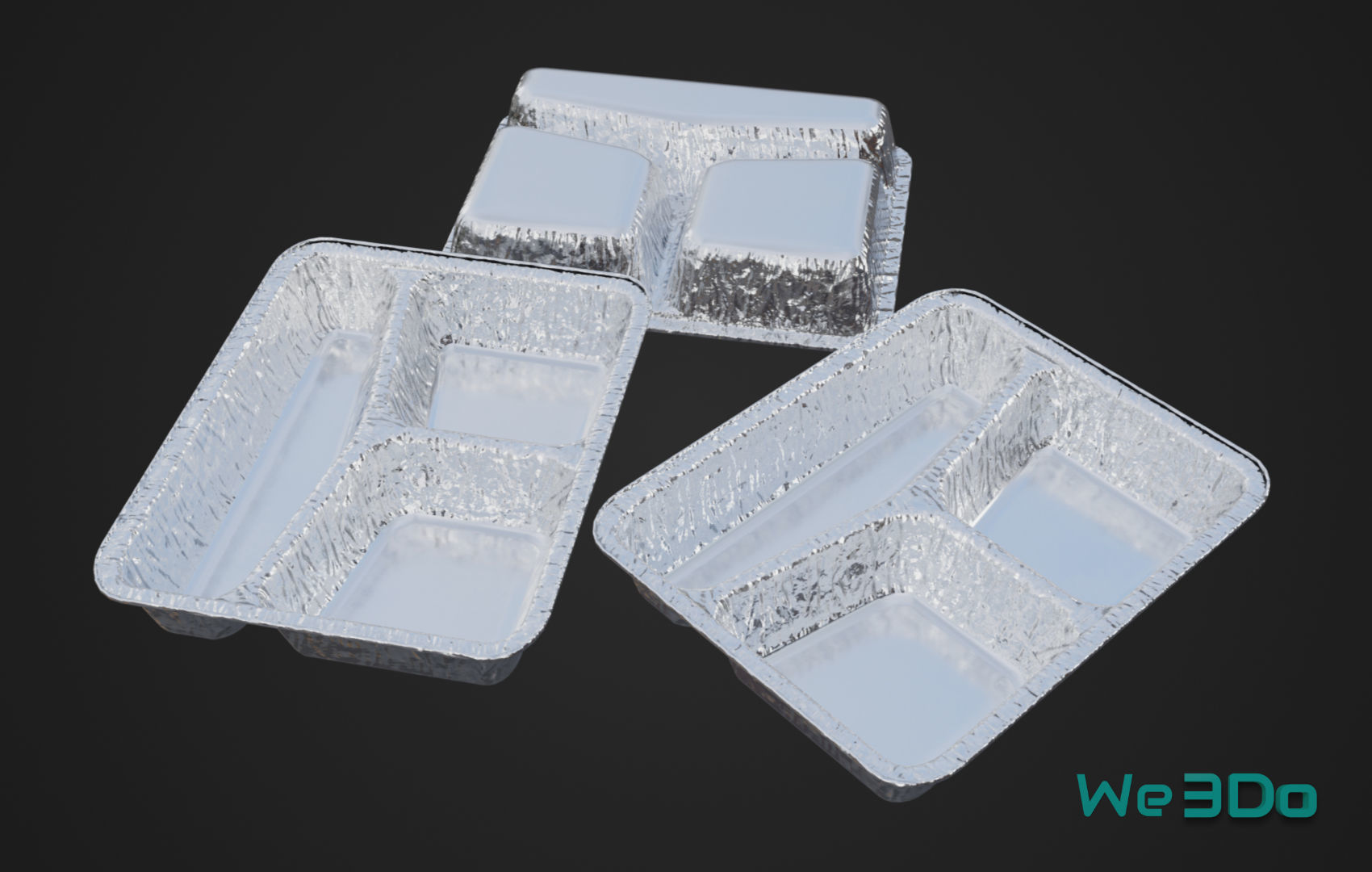 Disposable Lunch Box Foil Food Low-poly 3D model_2