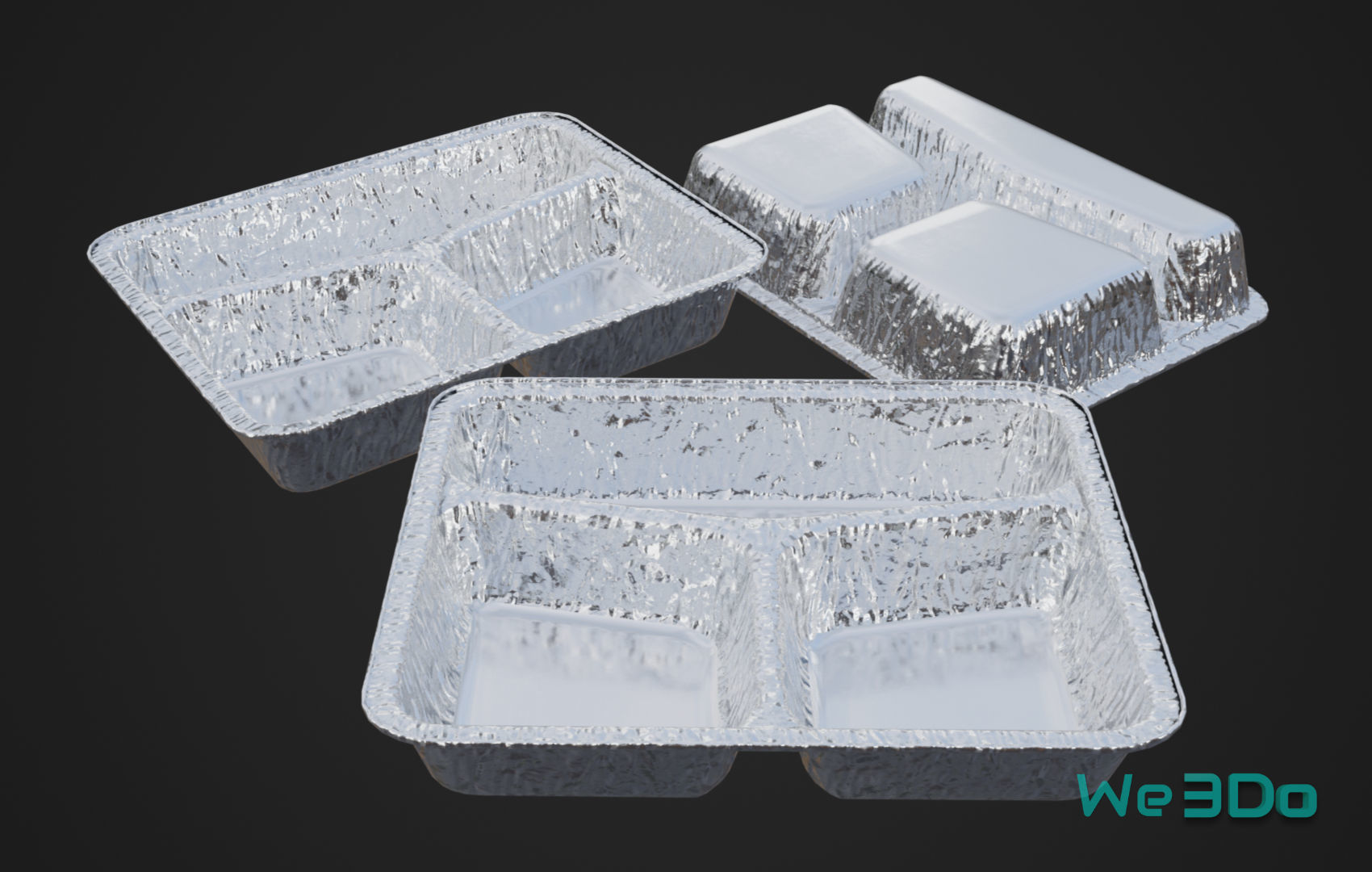 Disposable Lunch Box Foil Food Low-poly 3D model_3