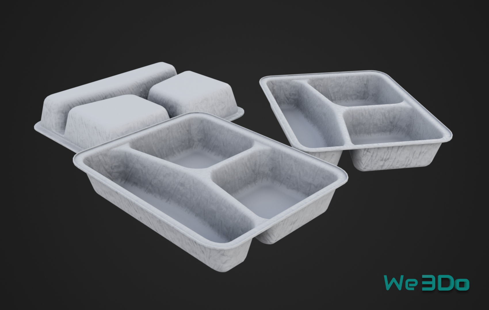 Disposable Lunch Box Foil Food Low-poly 3D model_19