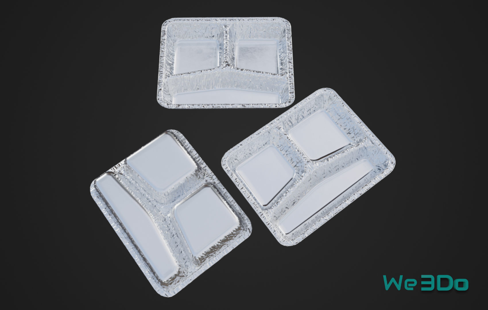 Disposable Lunch Box Foil Food Low-poly 3D model_6