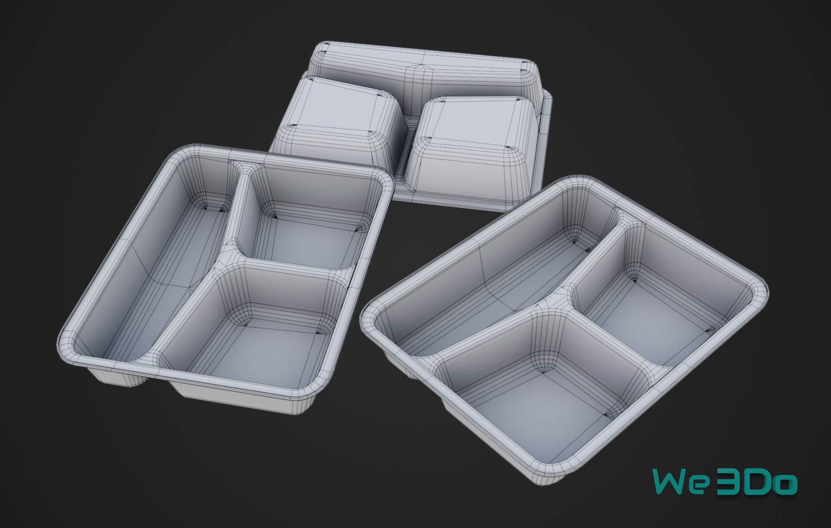 Disposable Lunch Box Foil Food Low-poly 3D model_27