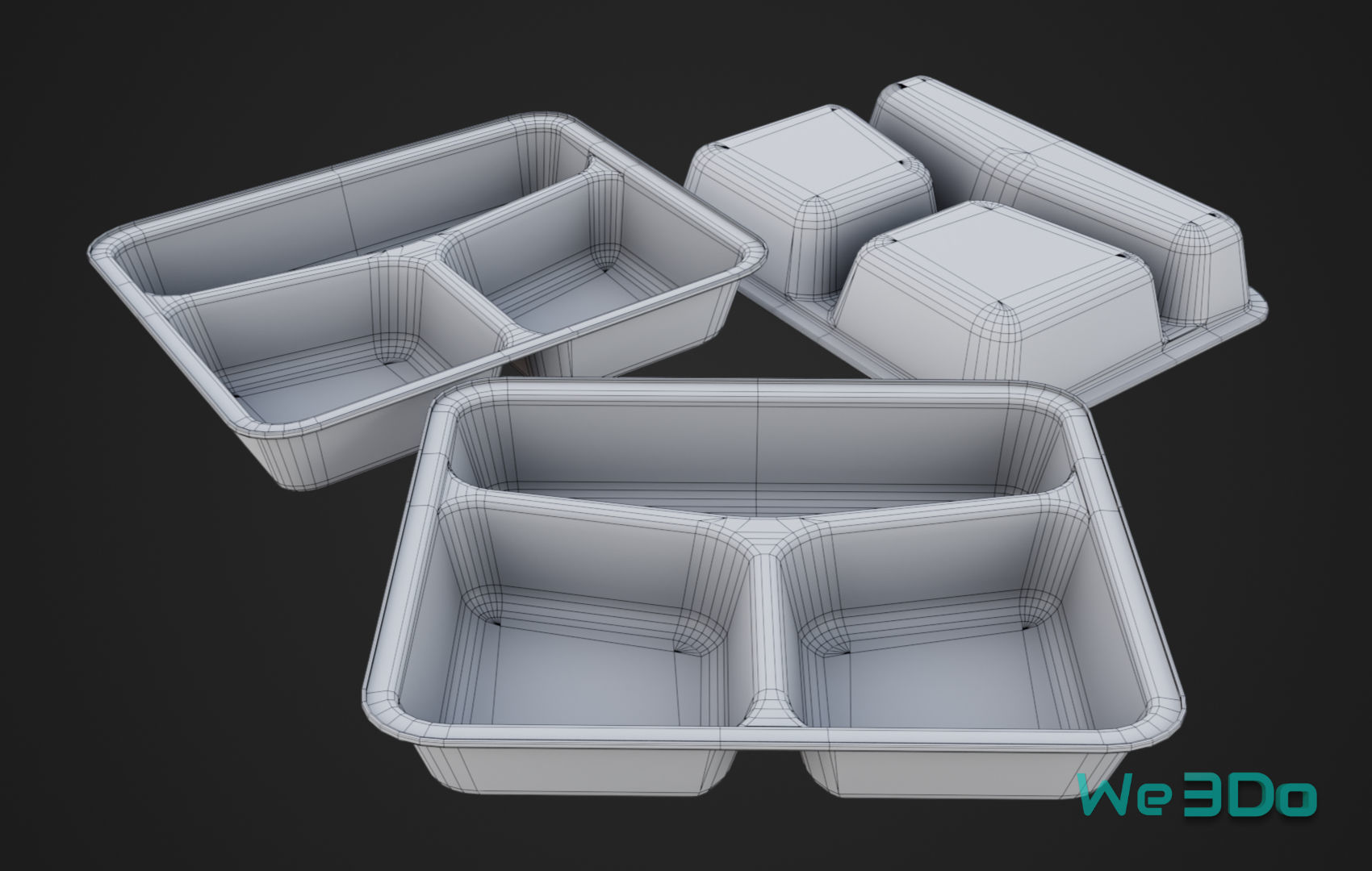 Disposable Lunch Box Foil Food Low-poly 3D model_25