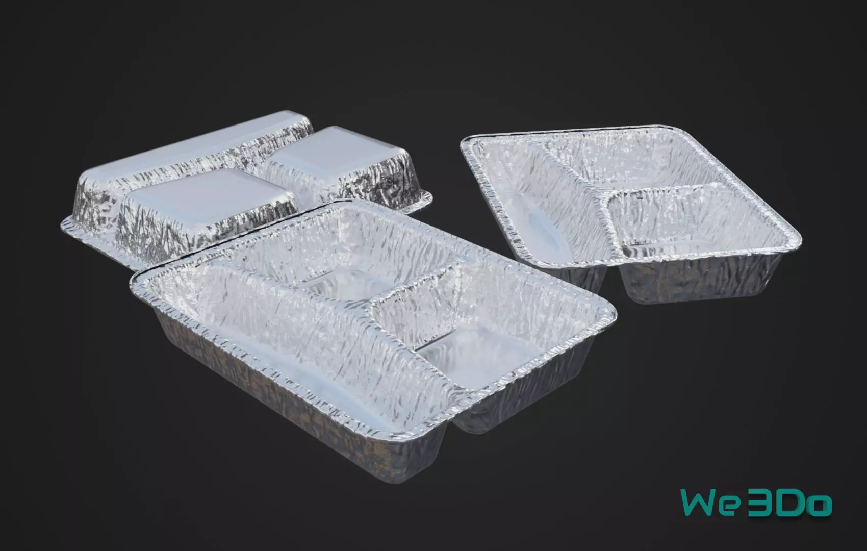 Disposable Lunch Box Foil Food Low-poly 3D model_0