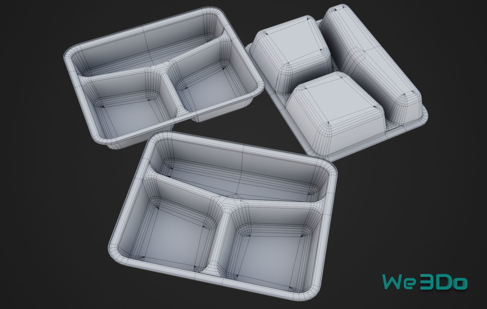 Disposable Lunch Box Foil Food Low-poly 3D model_8