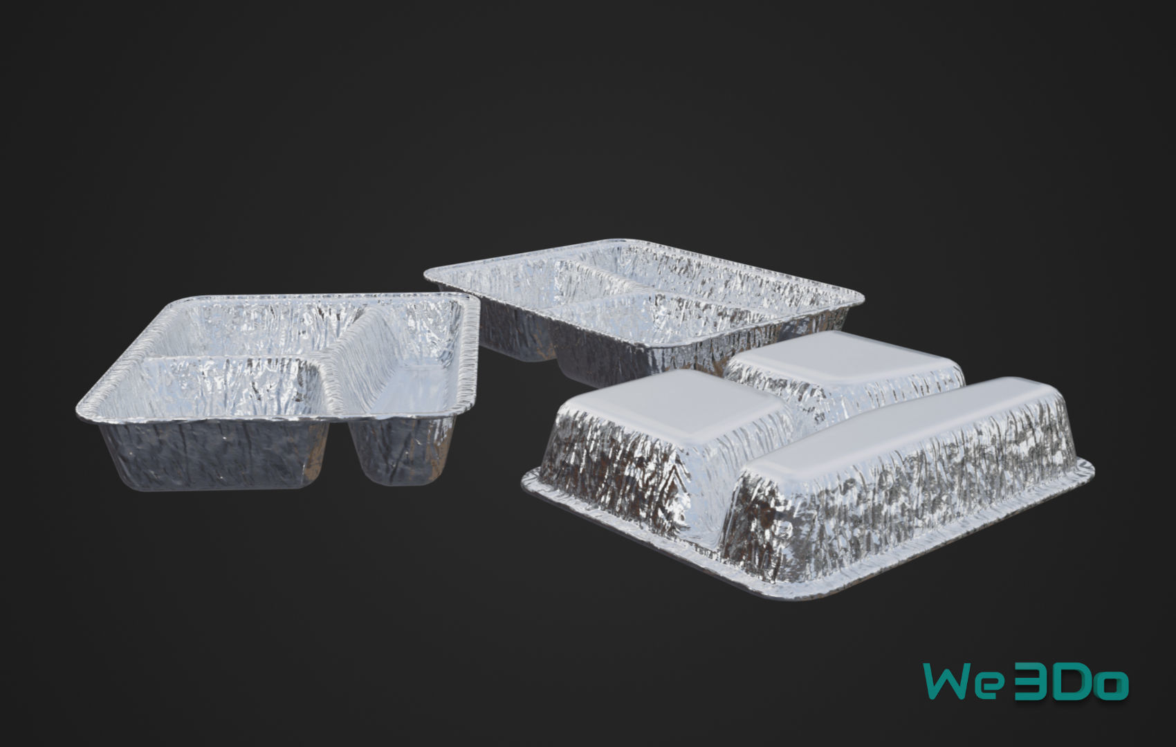 Disposable Lunch Box Foil Food Low-poly 3D model_7