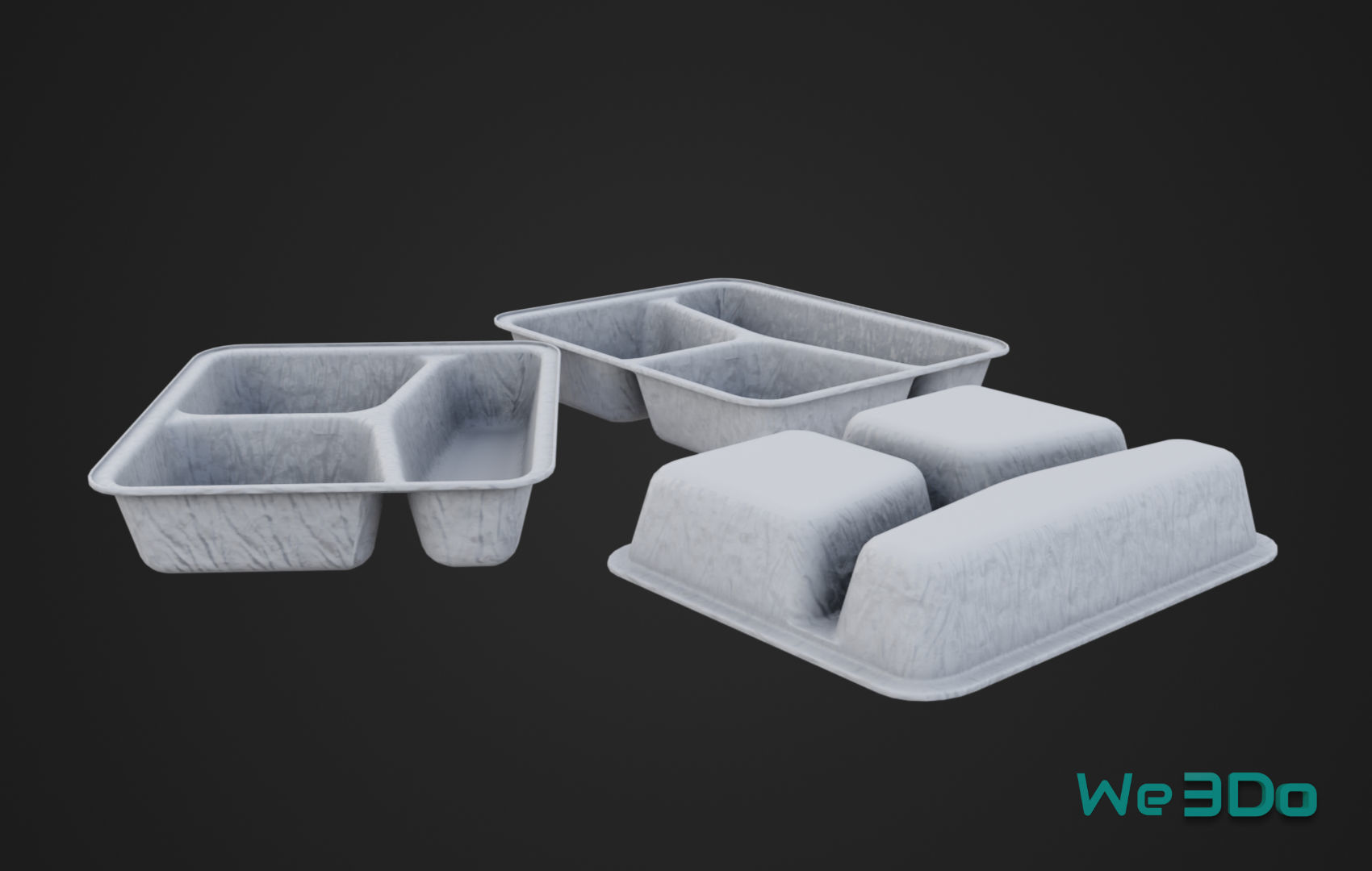 Disposable Lunch Box Foil Food Low-poly 3D model_17