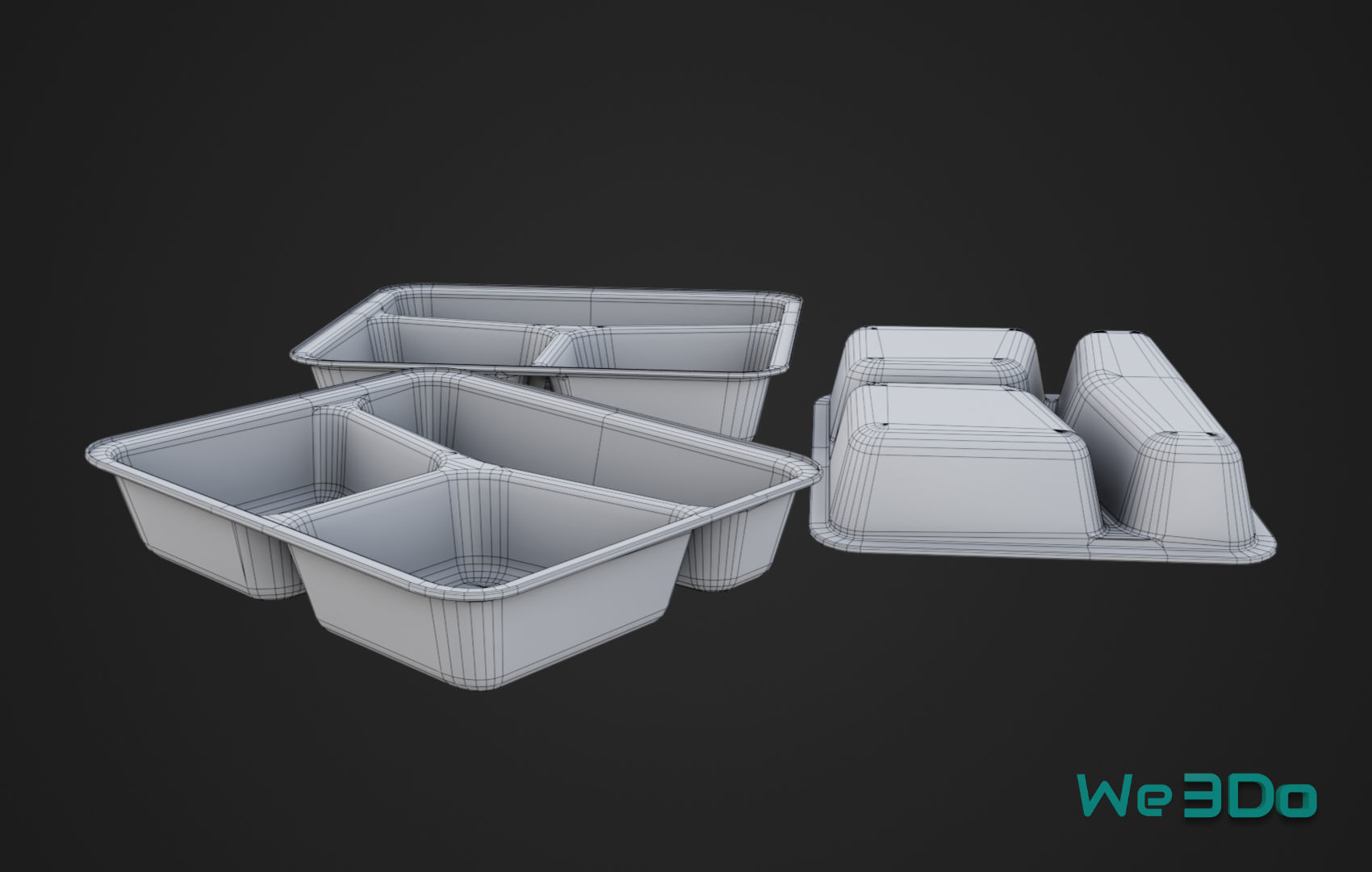 Disposable Lunch Box Foil Food Low-poly 3D model_26
