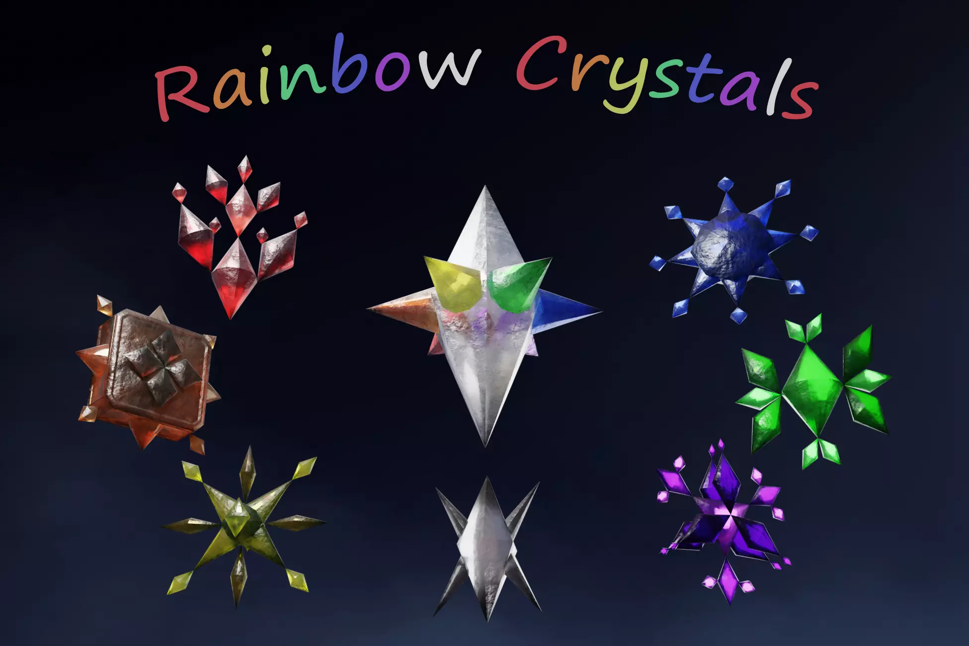 Rainbow  Crystals Fantasy Gameasset Low-poly 3D model_0