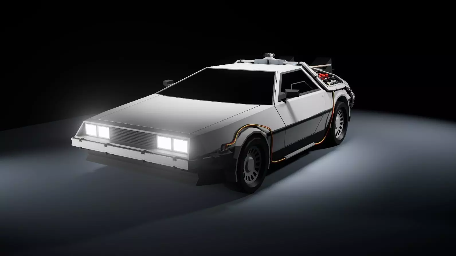 Time Machine 1981 DMC DeLorean Low-Poly Style Low-poly 3D model_0