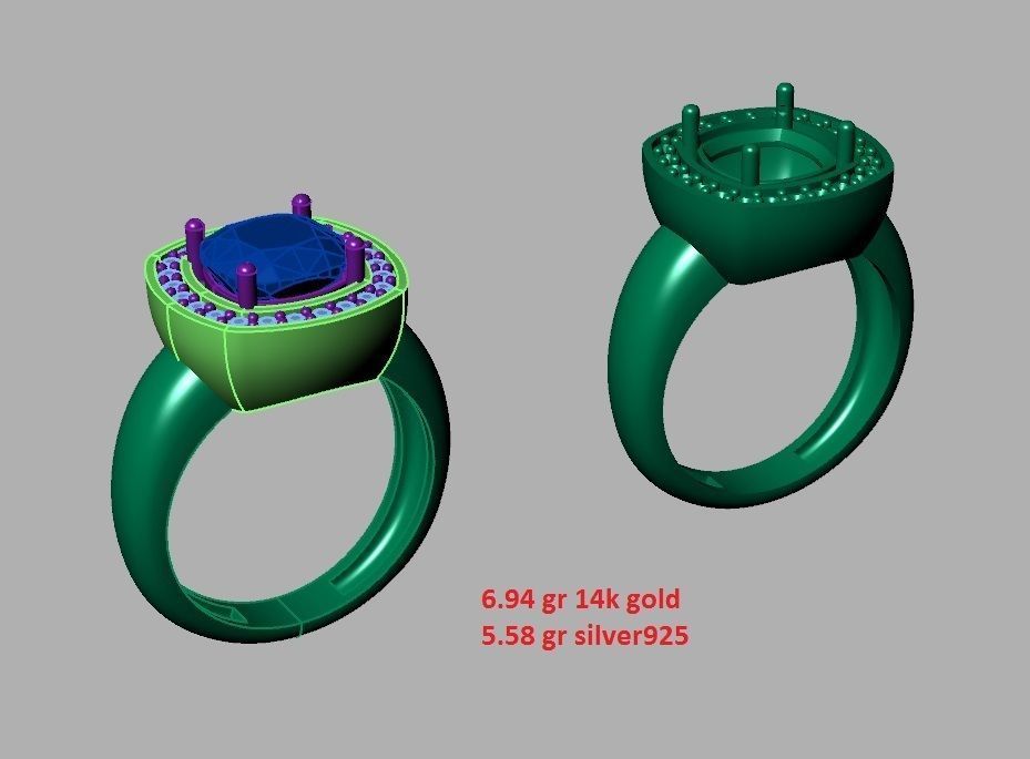 Cushion Cut Ring Design 3D print model_1