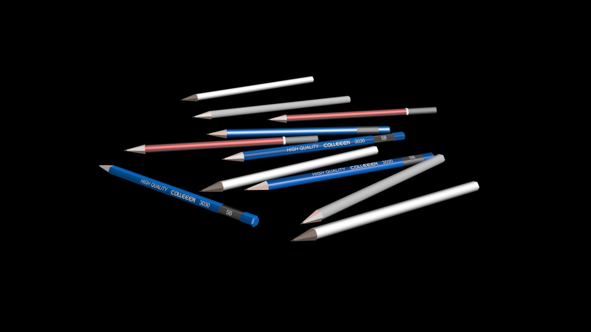 pencils Low-poly 3D model_4