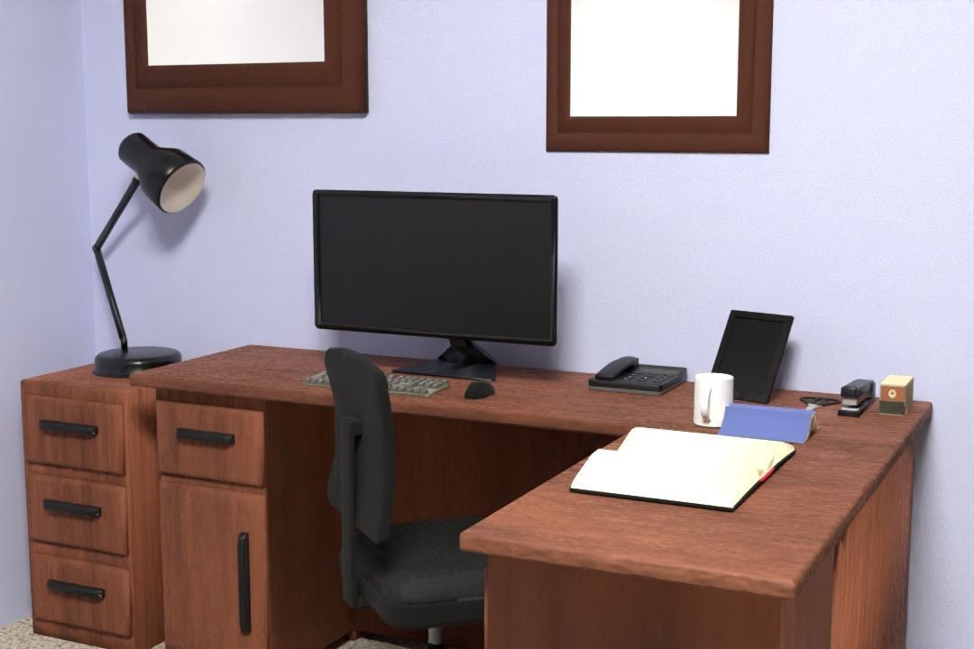 Simple Office Furnishings and Supplies 3D model_17
