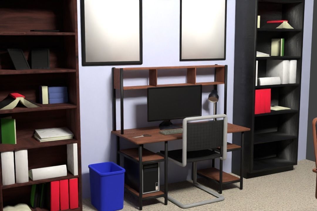 Simple Office Furnishings and Supplies 3D model_15