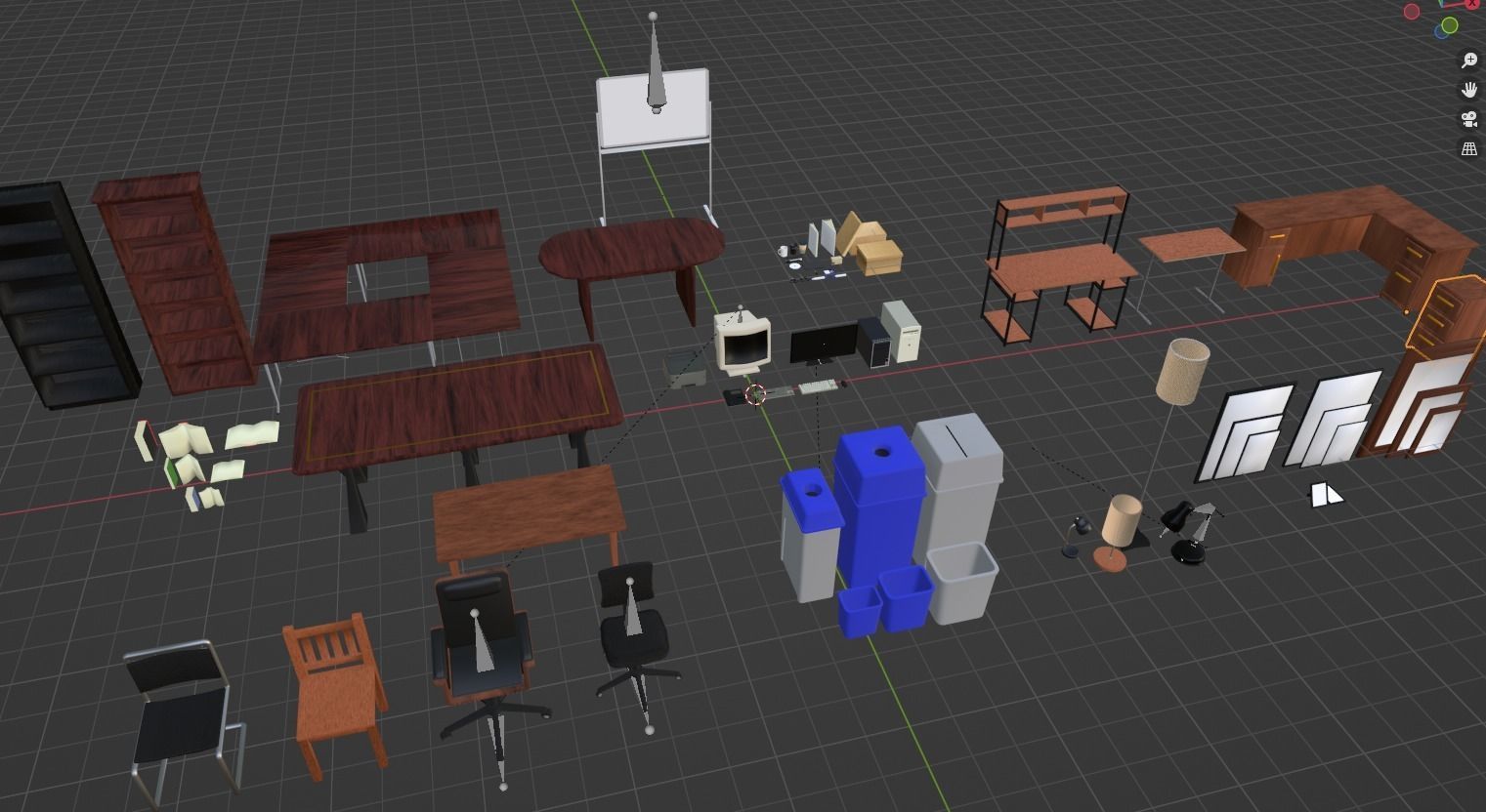 Simple Office Furnishings and Supplies 3D model_1