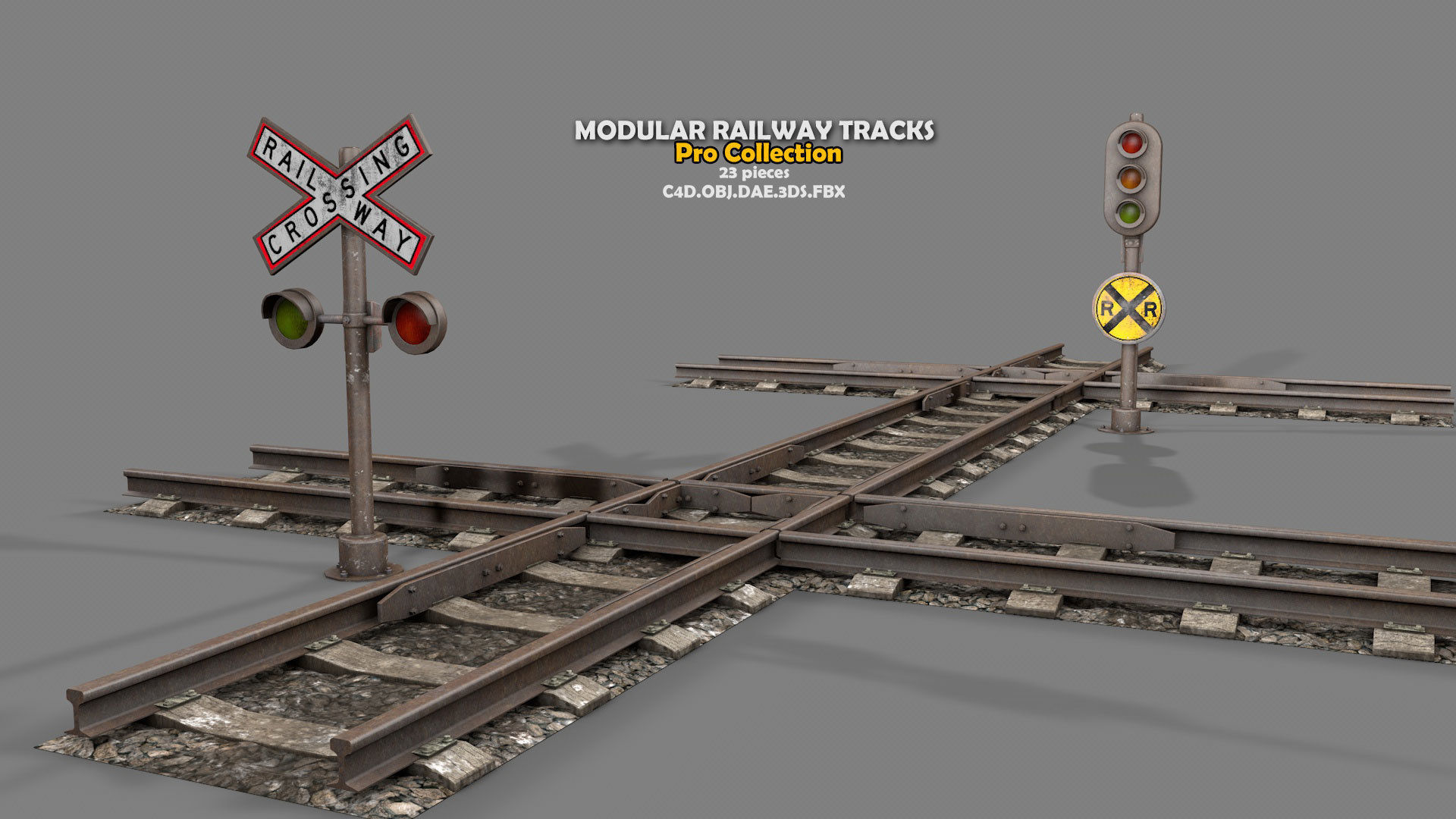 Modular Railway Track PRO Collection 3D model_47