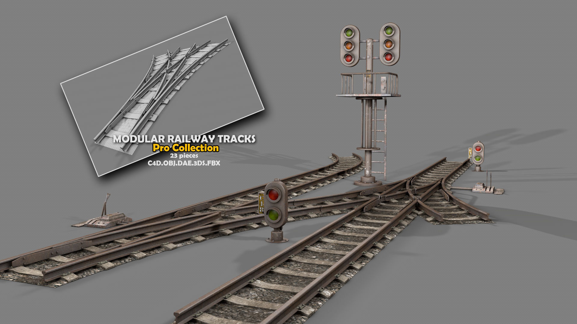 Modular Railway Track PRO Collection 3D model_46