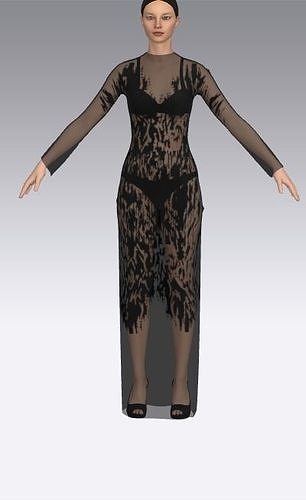 Black color lace detail dress  swimwear look Low-poly 3D model