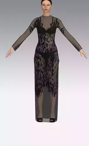 Black color lace detail dress  swimwear look Low-poly 3D model