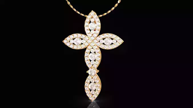 Diamond Floral Cross Necklace