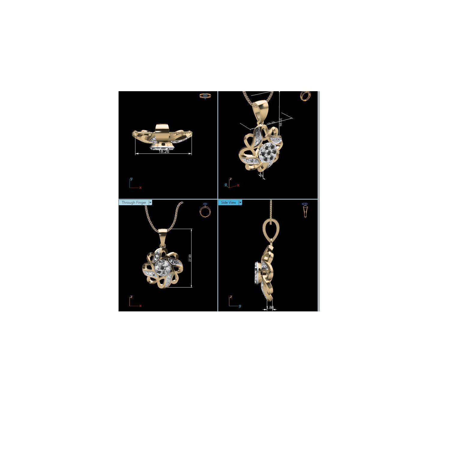 Women Flower Pendant STL OBJ FBX Renders Details 3D print model_19