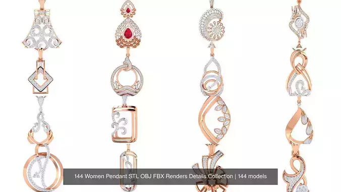 144 Women Pendant STL OBJ FBX Renders Details Collection 