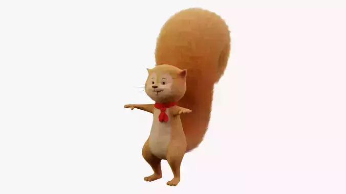 Squirrel Cartoon Rigged with Fur
