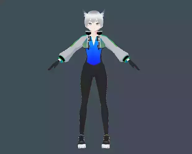 vroid studio cute wolf girl anime 3D character