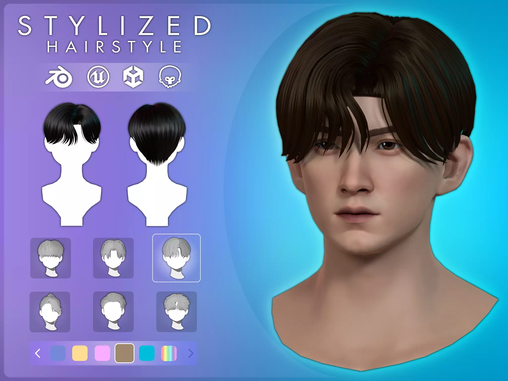 Game Hair - Stylized Male Hairstyle V3 Low-poly 3D model_0