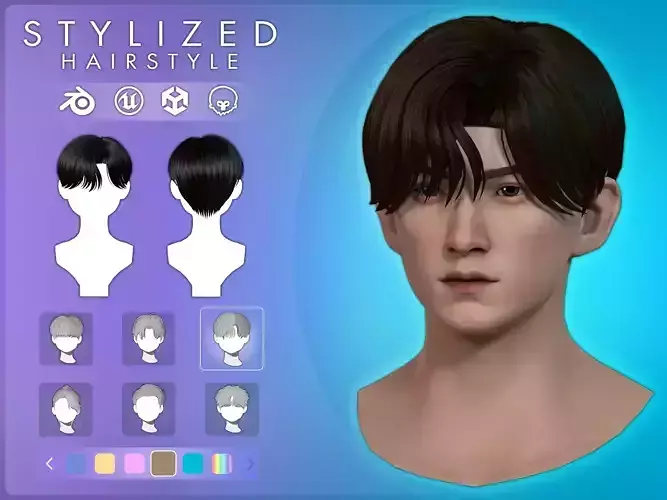 Game Hair - Stylized Male Hairstyle V3 Low-poly 3D model