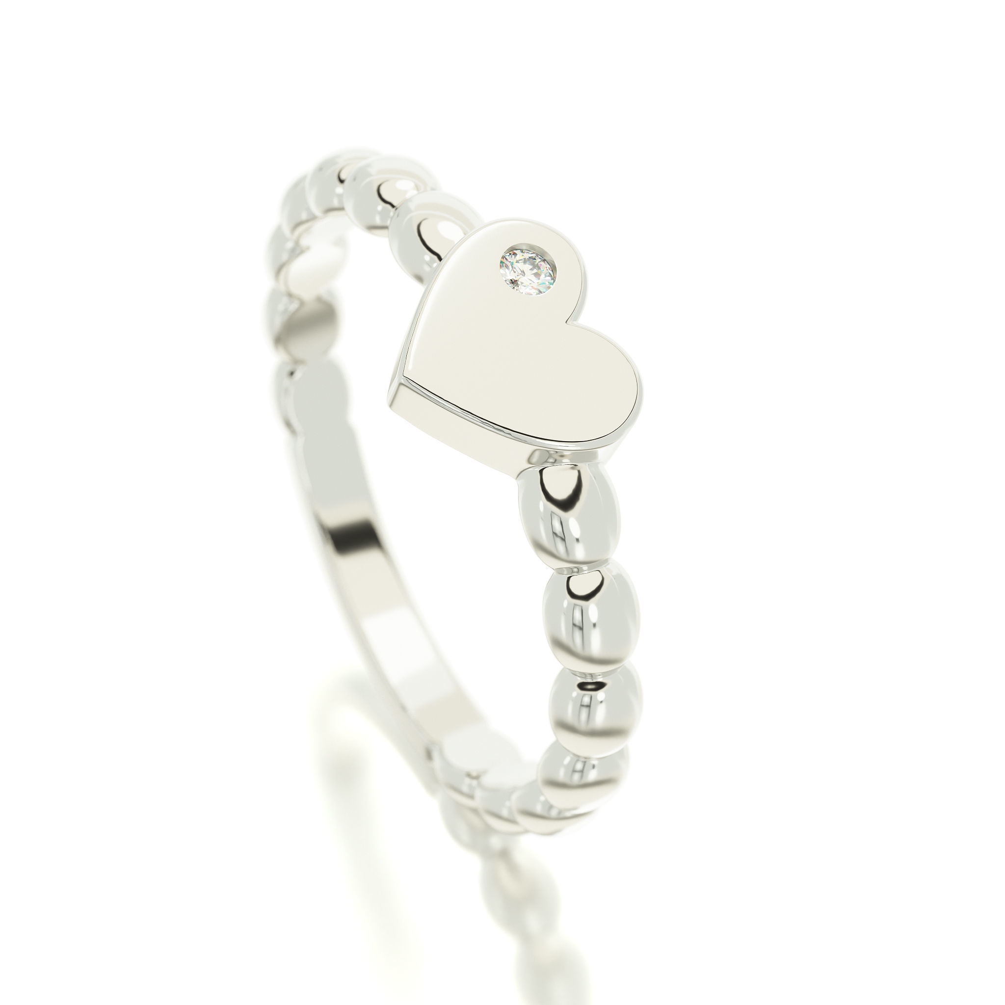 heart ring with diamond 3D print model_4