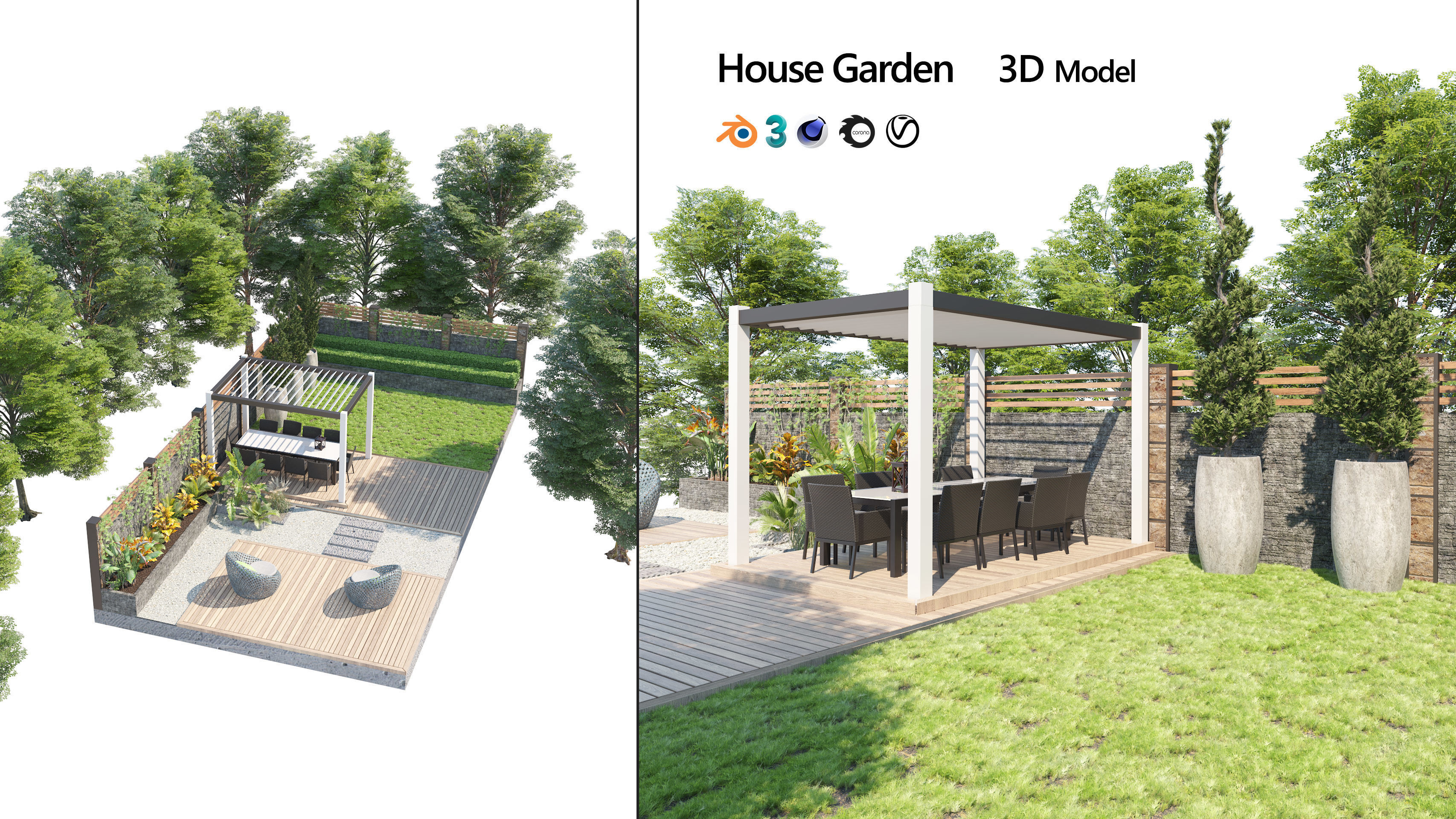House garden landscape 3d model Low-poly 3D model_6