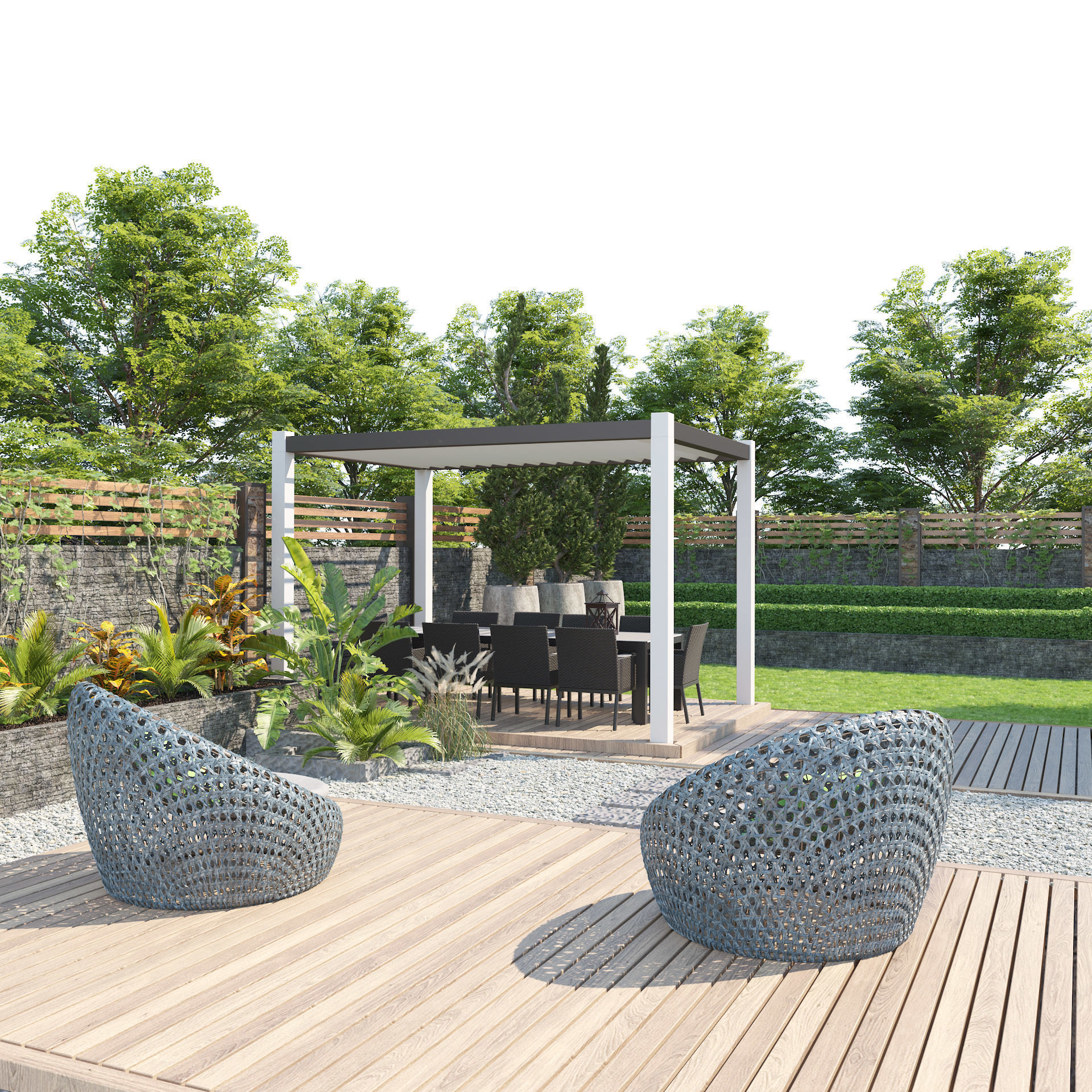 House garden landscape 3d model Low-poly 3D model_2