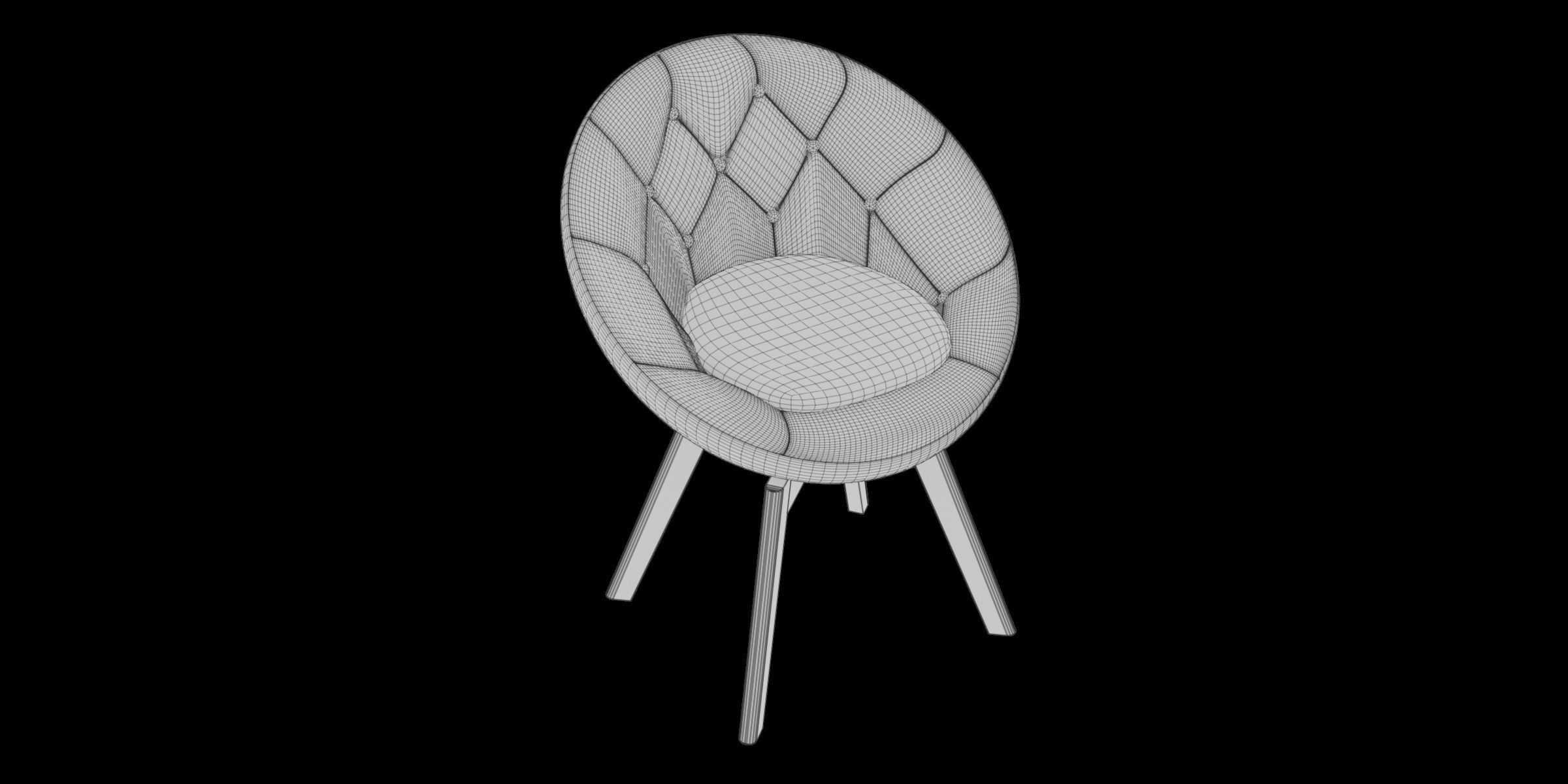 Velvet Round Accent Chair 3D model_2